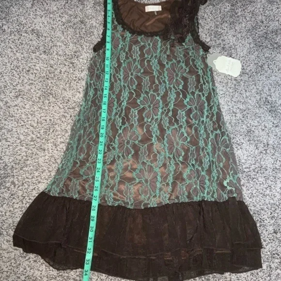 Altar’d State NWT Mint Green and Brown Lace Sleeveless Dress with Bow Size Small - Picture 9 of 11
